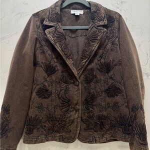 Coldwater Creek Dark Brown Floral Blazer